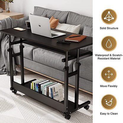 Bureautafel - Bureautafel voor Volwassenen - Bureautafel voor Computer - Computer bureau - Computer Tafel - Laptoptafel - Computerbureau met wielen - Hoogte verstelbaar - PC-tafel - Zwart