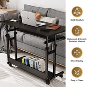 Desk - Desk for Adults - Desk for Computer - Computer Desk - Computer Table - Laptop Table - Computer Desk with Wheels - Height Adjustable - PC Table - Black
