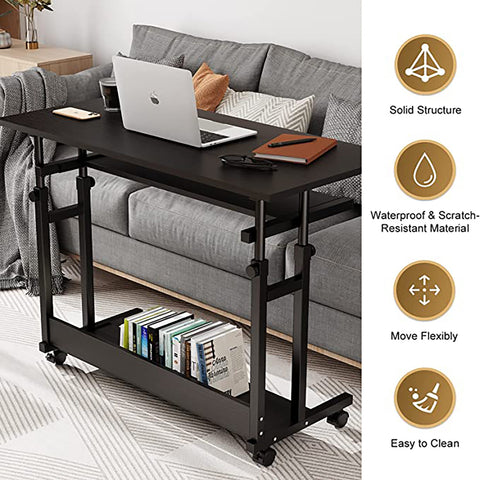 Desk - Desk for Adults - Desk for Computer - Computer Desk - Computer Table - Laptop Table - Computer Desk with Wheels - Height Adjustable - PC Table - Black