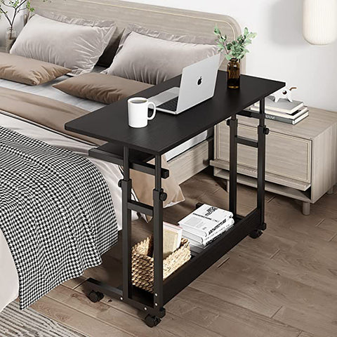 Desk - Desk for Adults - Desk for Computer - Computer Desk - Computer Table - Laptop Table - Computer Desk with Wheels - Height Adjustable - PC Table - Black