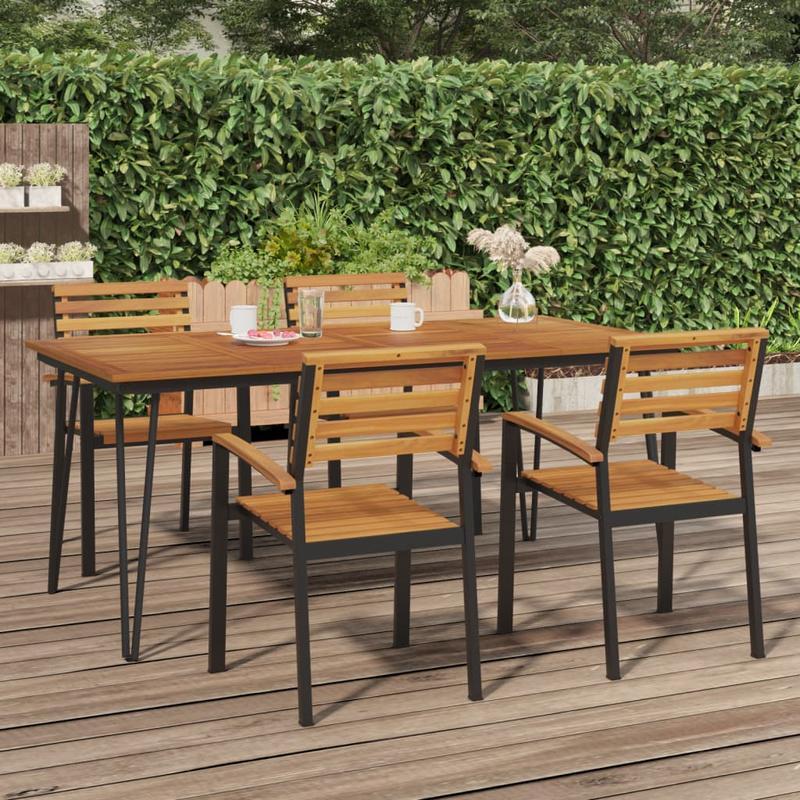 Tafel – Eettafel – Tuinset Tafel – Werktafel – Massief Acaciahout – Hairpin Poten – 180x90x75 cm – Weerbestendig & Afneembare Poten