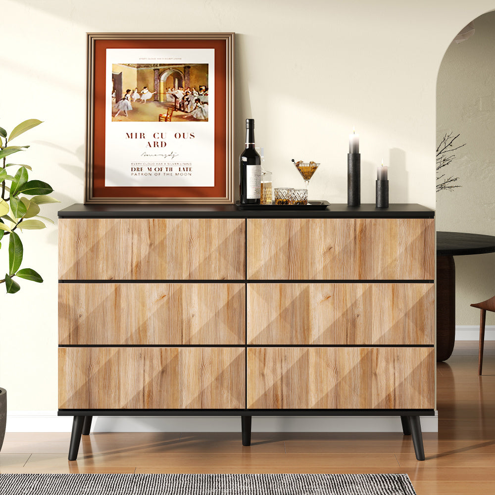 Dressoir – Sideboard – Opbergkast – Kast – Opbergmeubel – Modern Design – Verhoogde Deuren – Meerdere Lades – Ruimtebesparend – Zonder Elektriciteit – Natuurlijke Kleur