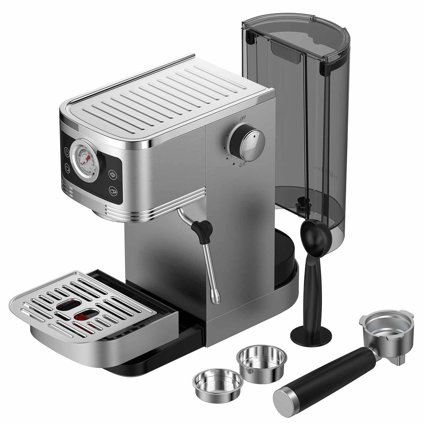 Espressomachine – Koffiezetter – Espressoapparaat – Cappuccinomachine – Melkopschuimer – 20-Bar Italiaanse Pomp – Roestvrij Stalen Behuizing 1,3L Reservoir