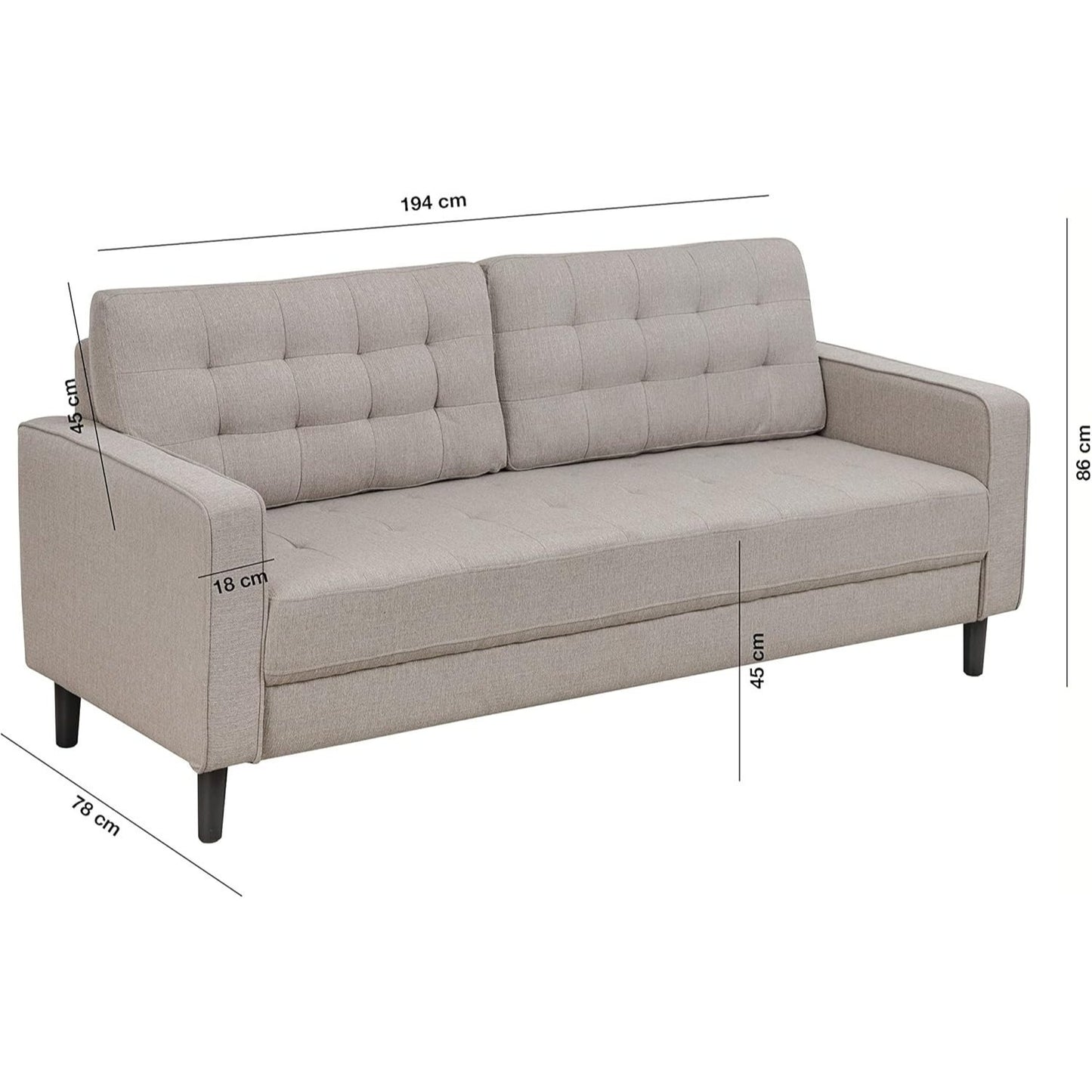 Bankstel – 3-Zitsbank – Sofa – Zitbank – Woonkamerbank – Beige Stof – Ademend Katoen – Houten Frame – Comfortabel & Duurzaam