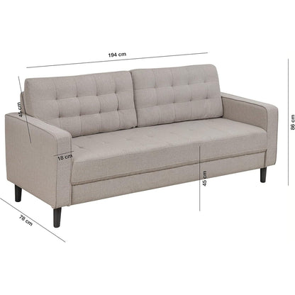 Bankstel – 3-Zitsbank – Sofa – Zitbank – Woonkamerbank – Beige Stof – Ademend Katoen – Houten Frame – Comfortabel & Duurzaam