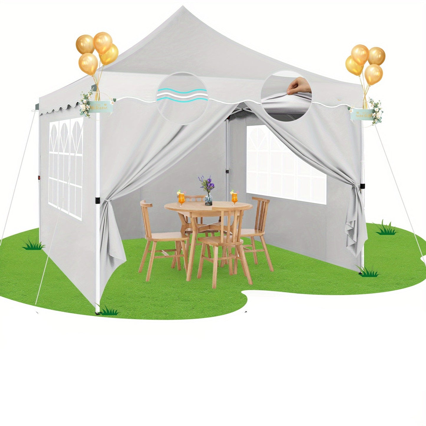 Partytent – Paviljoen – Feesttent – Tuintent – Overkapping – 3x3 Meter – Met 4 Afneembare Zijwanden – Versterkt Gepolsterd Frame