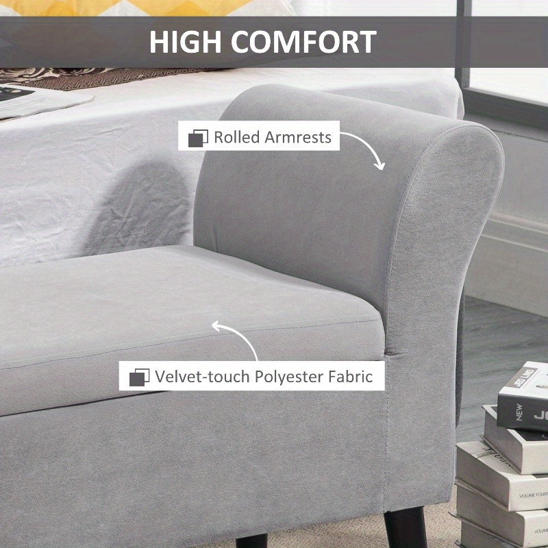 Opbergbankje – Opbergbank – Zitbank met Opbergruimte – Opbergkist – Halbank – Lichtgrijs – Ruimtebesparend Design – Velvet Bekleding met Stevige Pooten