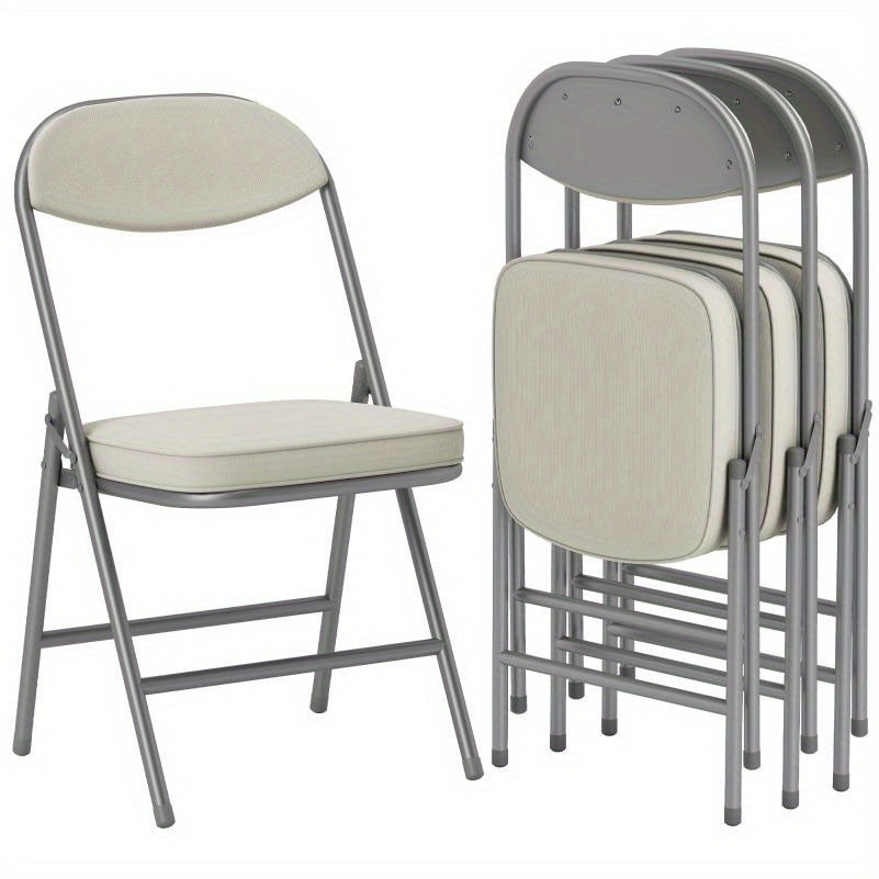 4-Pack Cream White Foldable Folding Chairs with Metal Frame & Ergonomic Seat - Lightweight Portable Design for Indoor/Outdoor Use, Durable Fabric for Patio, Garden, Events, Folding Chairs Portable, Event Seating, Modern Chair