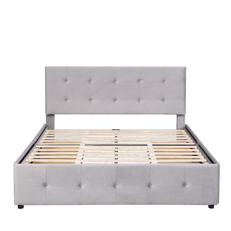 Queen Size Bed Frame – Queen Bed With Storage – Queen Platform Bed – Queen Bed Frames With Storage – High Bed Frame – Metalen Frame – 140x200 cm – Uittrekbed Met Opberglades