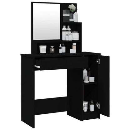 Make-up Tafel – Kaptafel – Schminktisch – Make-up Bureau – Make-up Station – Zwart – Hardhouten Constructie – Compact Met Grote Spiegel 86x36x135 cm