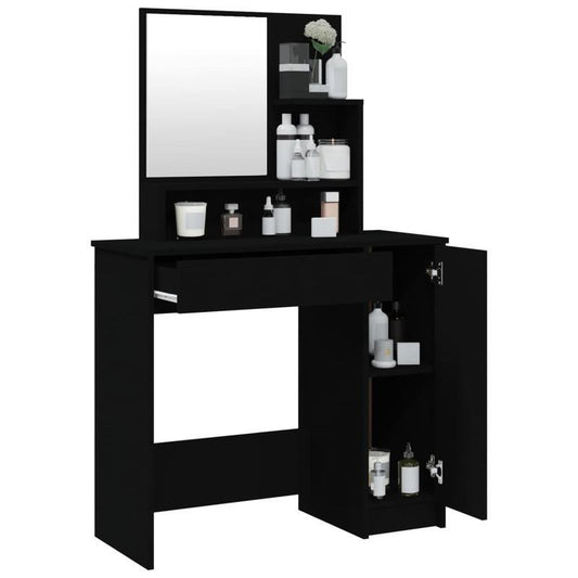 Make-up Tafel – Kaptafel – Schminktisch – Make-up Bureau – Make-up Station – Zwart – Hardhouten Constructie – Compact Met Grote Spiegel 86x36x135 cm