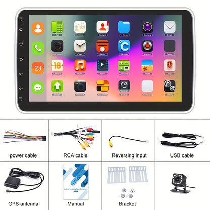 Autoradio - Single Din voor Android-autoradio Touchscreen 10-inch verticaal scherm 1 Din-autoradio met wifi, gps, FM, Mirror Link + achteruitrijcamera (optioneel)