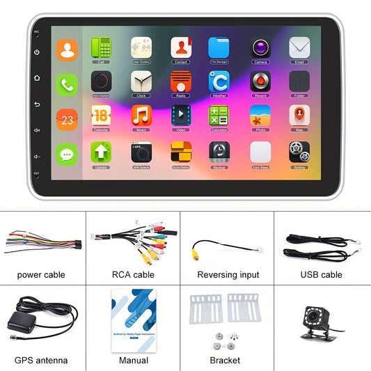Autoradio - Single Din voor Android-autoradio Touchscreen 10-inch verticaal scherm 1 Din-autoradio met wifi, gps, FM, Mirror Link + achteruitrijcamera (optioneel)