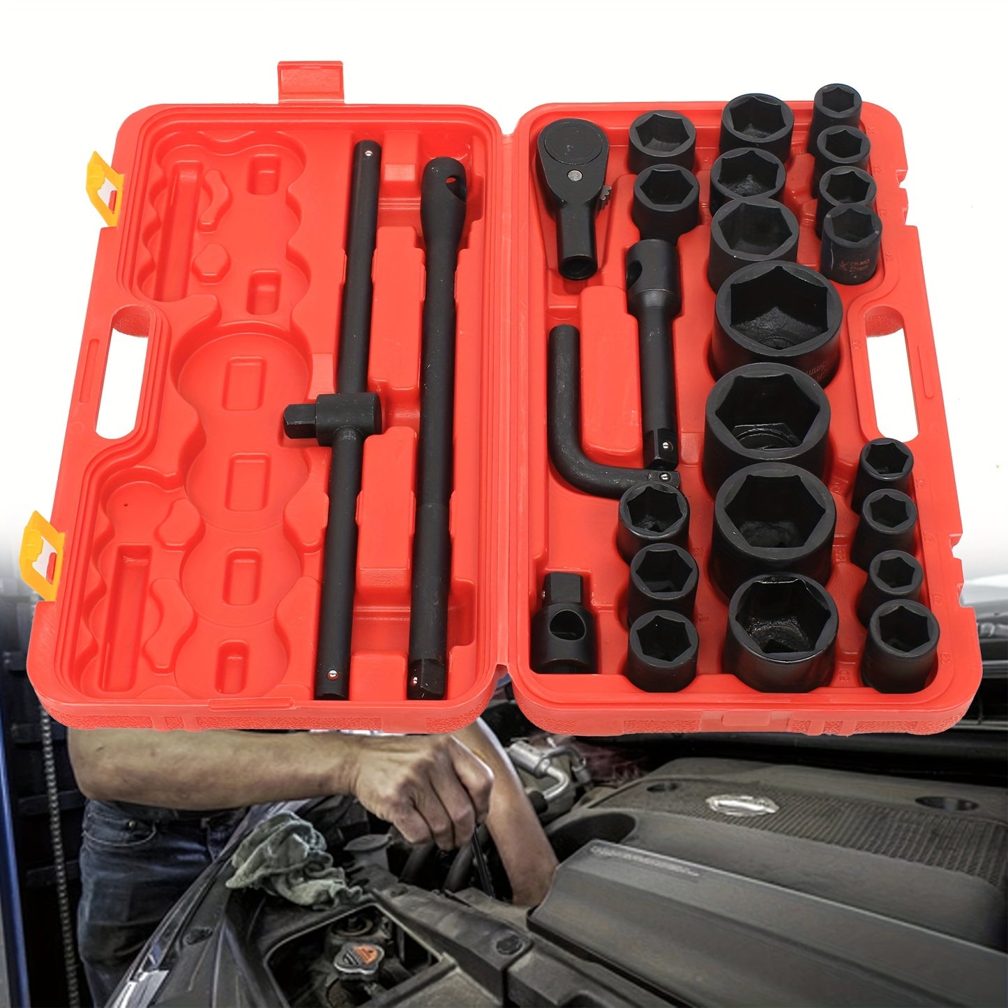 Dopsleutelset – Doppenset – Ratelsleutel – Gereedschapset – Sleutelset – 26-delig – Chrome Vanadium Staal – 3/4" & 1" Aandrijving 21-65mm