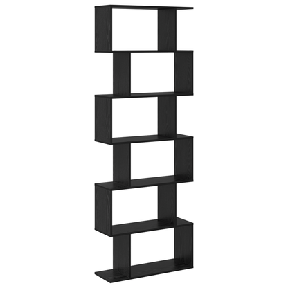 Boekenplank – Boekenrek – Wandplank – Wandrek – Boekenmeubel – Zwart Hout – 70x24x193,5 cm – Vrijstaand Met 6 Open Planken – Stevig En Minimalistisch Design