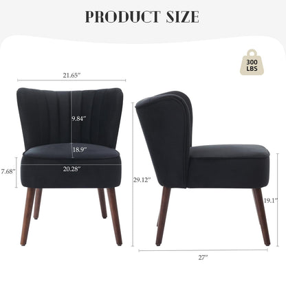 Mid-Century Loungezetel – Fauteuil – Accentstoel – Relaxstoel – Wingback Stoel – Zwart Katoenfluweel – Verstelbare Hardhouten Poten