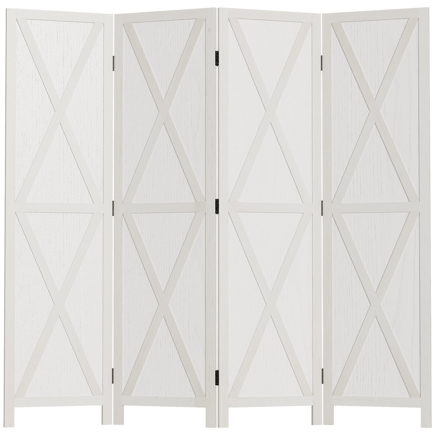 Kamerscherm – Room Divider – Ruimteverdeler – Scheidingswand – 4-Panels Scherm – Wit Paulowniahout – 182x170 cm – Inklapbaar en Stabiel