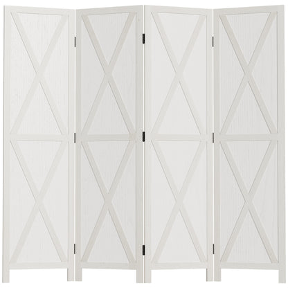 Kamerscherm – Room Divider – Ruimteverdeler – Scheidingswand – 4-Panels Scherm – Wit Paulowniahout – 182x170 cm – Inklapbaar en Stabiel