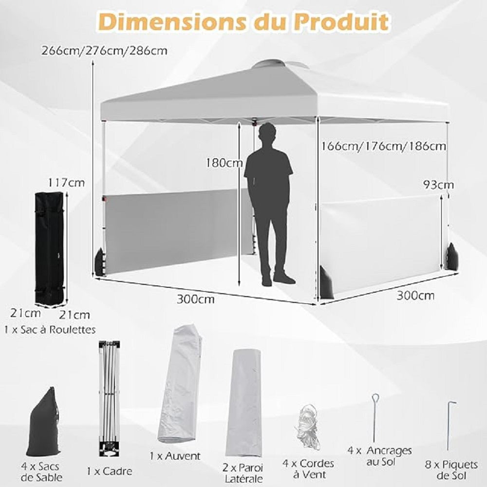 Garden Tunnel – Tuinpaviljoen – Tuinhuisje – Pop-up Tent – Partytent – 3x3 Meter – Verstelbare Hoogtes – Afsluitbare Zijwanden