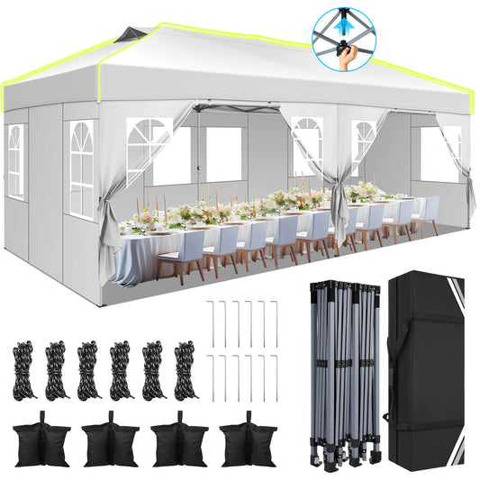 Pop-up Partytent – Zomertent – Vouwtent – Canopy – Tuinpaviljoen – 3x6m Met 6 Afneembare Zijwanden – Verstelbare Hoogte En Stevig Frame – Wit