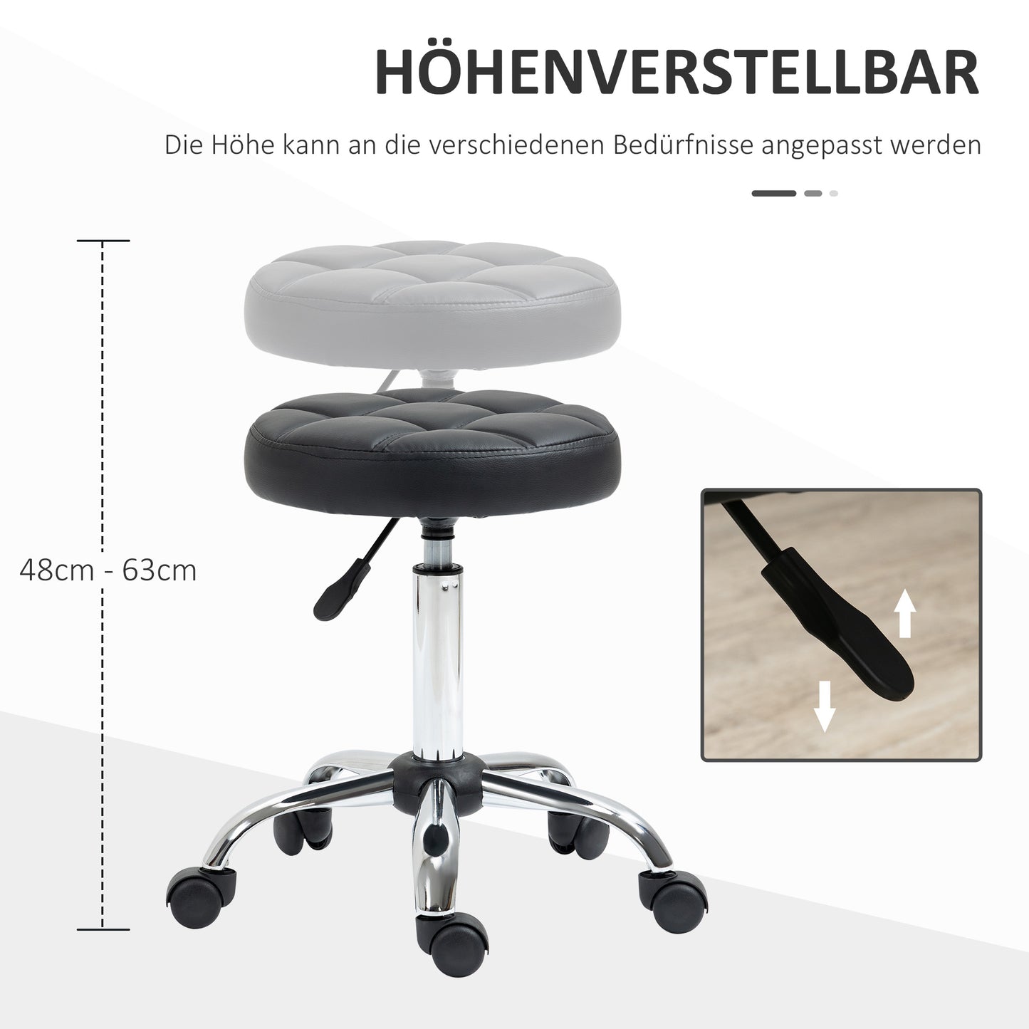 Draaibare Krukken – Werkkruk – Bureaustoel – Salonkruk – Rollende Kruk – 2-Pack Zwart – Hoogte Verstelbaar 48-63 cm – 360° Draaibaar Met Wieltjes