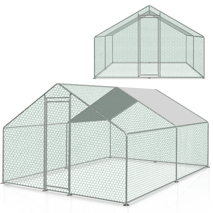Chicken Coop 6/9/12/18/24m² for Poultry House, Bird Cage, Small Animals with Lock and Door, Safety Lock, Ideal for Outdoor Use, Triangular Roof/Dome, Free Range Enclosure, Steel Construction, PVC-Coated Roof