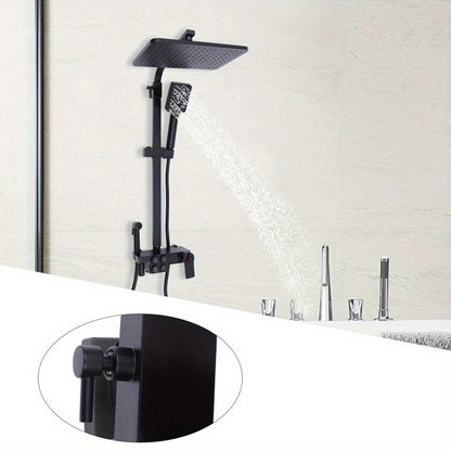 Doucheset – Regendouche – Douchepaneel – Douchekraan – Handdouche – Thermostatisch – Mat Zwart – Messing En RVS – Verstelbare Hoogte 80-120 cm