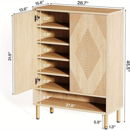 Schoenenkast – Schoenenopberger – Schoenenrek – Schoenenkastje – Schoenendisplay – 6-laags met verstelbare planken – Houtcomposiet met metalen poten – Ruimte voor 24 paar schoenen – Modern design met schuine deuren