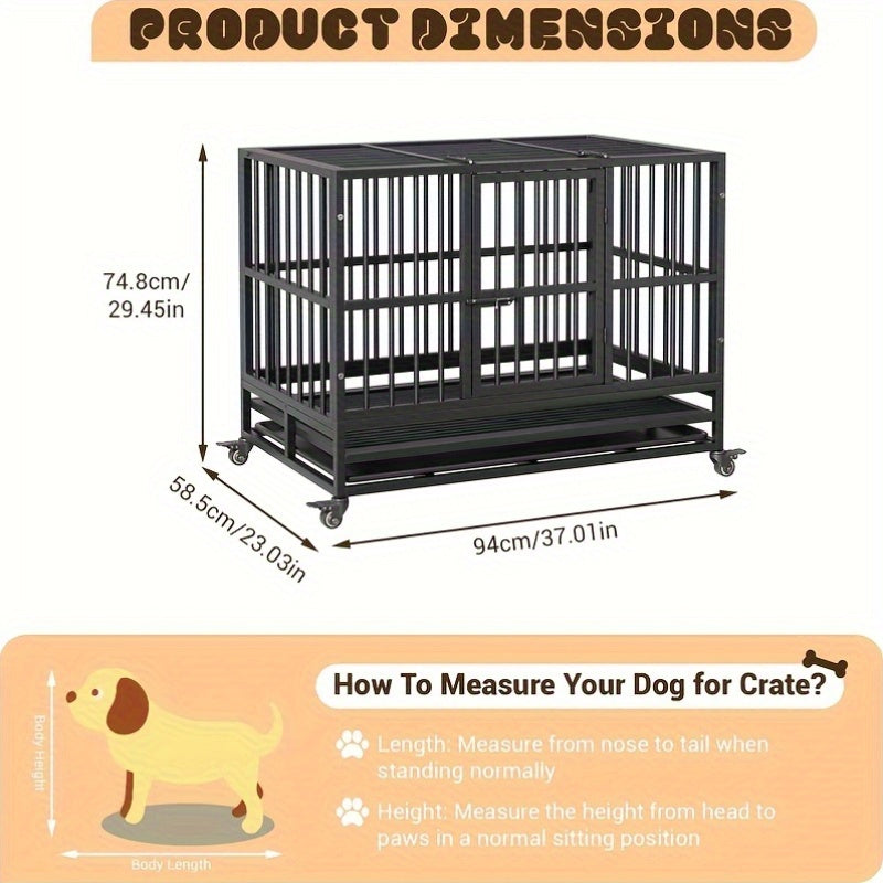 Hondenkennel – Hondenbench – Hondenkooi – Hondenhok – Hondenkooi – Draagbaar & Inklapbaar – Stevig RVS Staal 94cm – Uitneembare Bodemtray – Lockbare Wieltjes