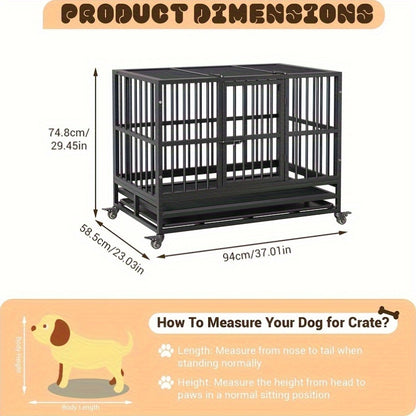 Hondenkennel – Hondenbench – Hondenkooi – Hondenhok – Hondenkooi – Draagbaar & Inklapbaar – Stevig RVS Staal 94cm – Uitneembare Bodemtray – Lockbare Wieltjes