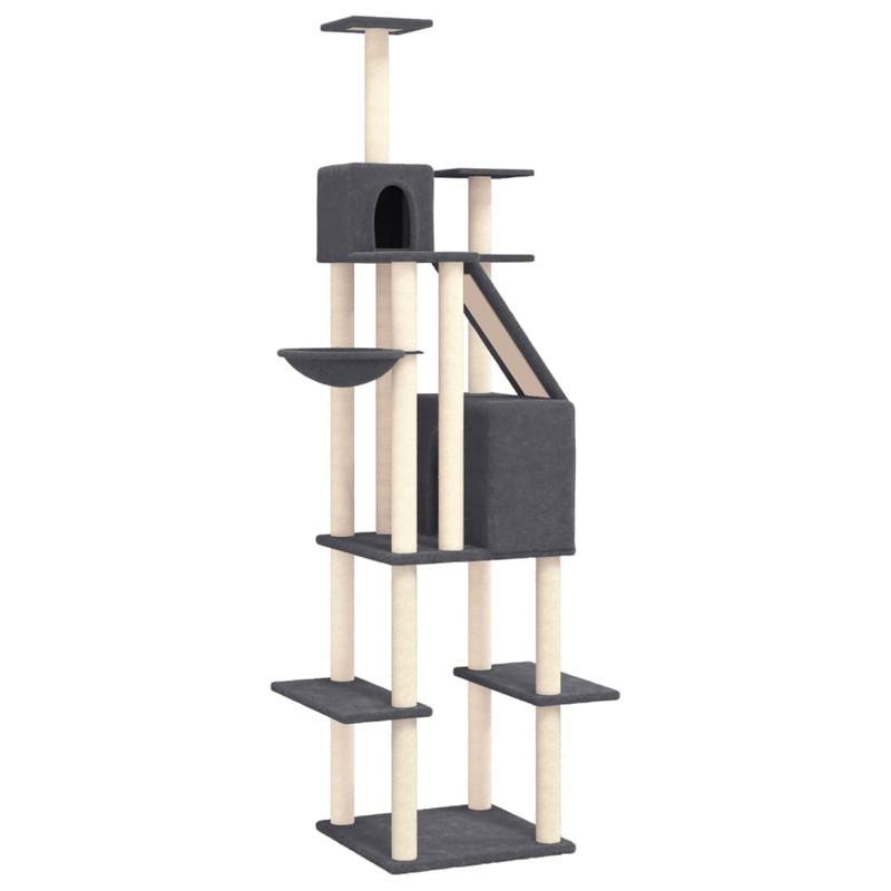 Kattenklimrek – Krabpaal – Krabton – Kattenboom – Klimpaal – Grijs – Stevig Multiplex – 201 cm Hoog