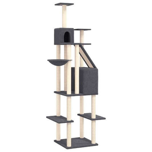 Kattenklimrek – Krabpaal – Krabton – Kattenboom – Klimpaal – Grijs – Stevig Multiplex – 201 cm Hoog