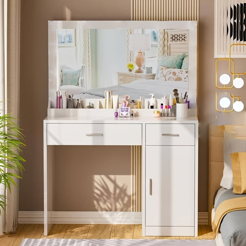 Make-up Tafel – Kaptafel – Schoonheidstafel – Beauty Meubel – Make-up Bureau Zwart – Grote Spiegel – Stevige Glasconstructie – Ruime Opberglades