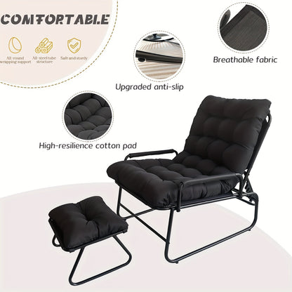 Balkon Loungestoel – Tuinstoel – Ligstoel – Terrasstoel – Loungechair Zwart – Verstelbare Rugleuning 5-Posities – Uitneembare Kussen Met Voetensteun