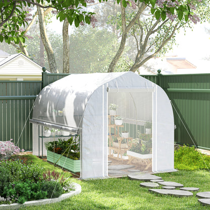 Polytunnel Kas – Tuinkas – Glazen Kas – Serre – Groentekas – UV-Bestendige PE Hoes – Verstevigd Stalen Frame – Roll-Up Zijwanden – 3 x 2 x 2 Meter – Wit