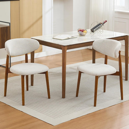 Eetkamerstoelen – Houten Stoelen – Stoelen Set – Linnen Stoel – Keukenstoelen – Beige Linnen Bekleding – Stevige Hardhouten Poten