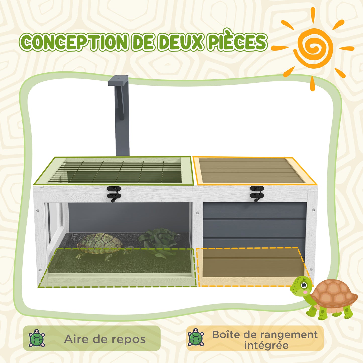 Huisje voor Schildpad – Hokken – Buitenren – Klein Dier – Houten Kooi – Dubbele Leefruimte – Robuust Grijs Vurenhout – Makkelijk Schoon te Maken