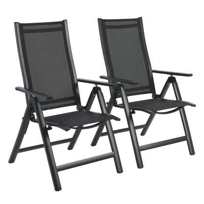 Klapstoel – Vouwstoel – Tuinstoel – Balkonstoel – Campingstoel – Aluminium Frame – 7-standen Verstelbare Rugleuning – Zwart