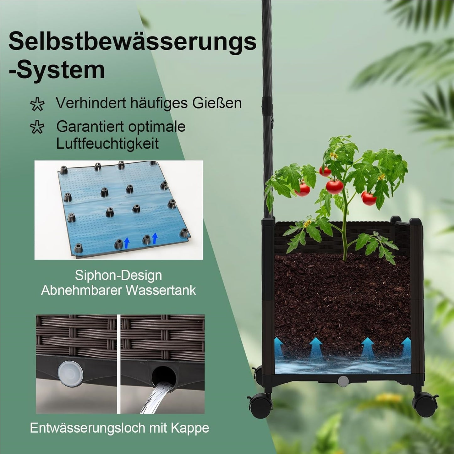 Tuinboog 2-in-1 – Rozenboog – Klimrek – Klimplantboog – Archeon – Met Bloembakken Op Wielen – Met Drainagegaten – 288 cm Hoog – Zwart Metaal en PP