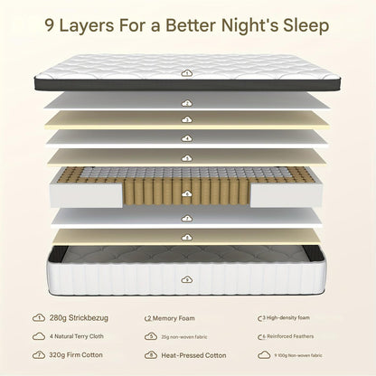 Matras – Pocketveringmatras – Binnenveringsmatras – Logeermatras – Tweepersoonsmatras – 90x190 cm – 25 cm Hoog – Medium Stevig Met Zijdeachtige Tijk
