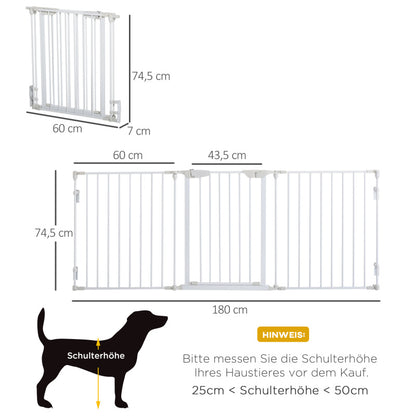 Hondenbarrière – Hondenhek – Huisafscheiding – Veiligheidshekje – Puppy Barrière – Wit Kunststof – 180 cm Breed – Automatische Sluitdeur