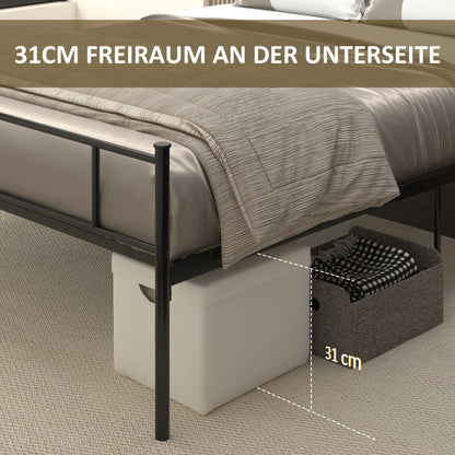 Metalen Bedframe – Stalen Bedframe – Metalen Ledikant – Metalen Slaapbed – Metalen Onderstel – Zwart – Stevige Constructie 300 kg Draagkracht – Afmeting 145x211x106 cm
