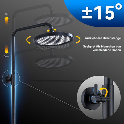 Thermostaatkraan – Douchekraan – Doucheset – Thermostatische Douche – Badkraan – Mat Zwart – 25 cm Hoofddouche – Constante Watertemperatuur