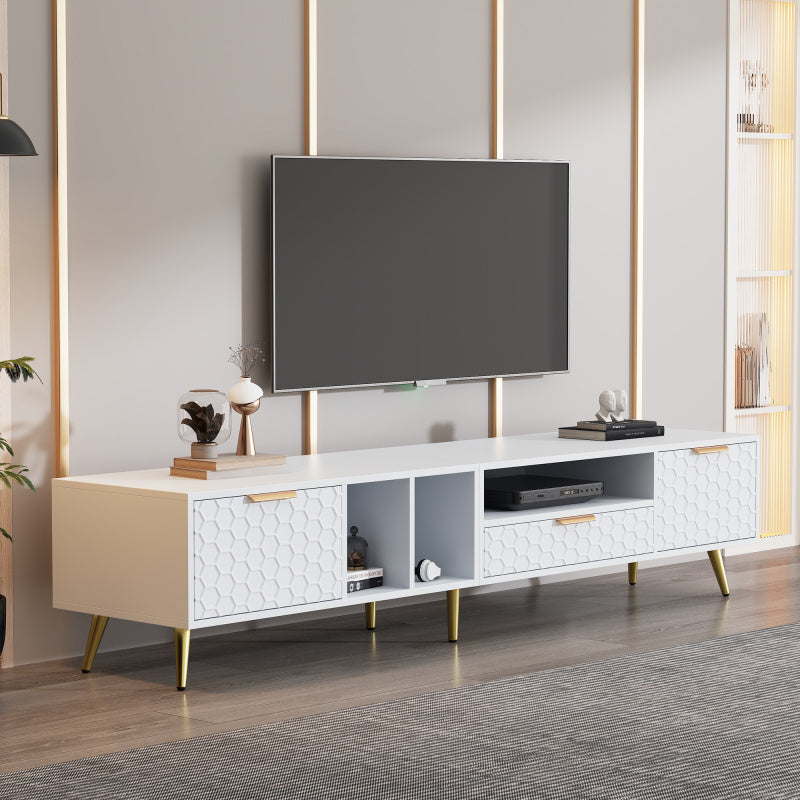 Tv Meubel – TV Kast – TV Dressoir – TV Stand – Meubelkast – Wit Honingraatpatroon – Kantelbeveiliging – 180x40x41 cm