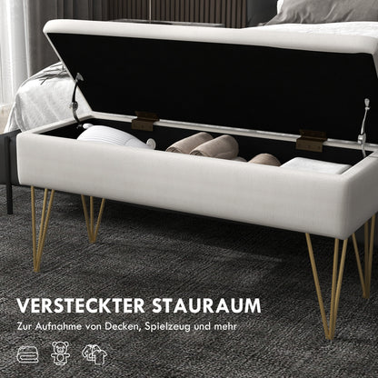 Bankje – Zitbank – Opbergbank – Halbankje – Gestoffeerd – Linnenlook Stof – Met Opbergruimte – Stalen Poten – 100x40x49 cm – Comfortabele Zitting
