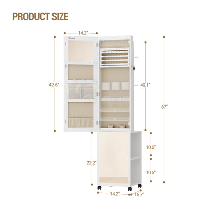 Juwelenkast – Sieradenkast – Sieraden Organizer – Spiegelkast – Staande Opberger – Witte Kast Met Beige Voering – 5-in-1 Opbergsysteem – Compact En Duurzaam