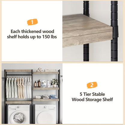 5-Tier Heavy-Duty Over-The-Washer & Dryer Storage Shelf with Drying Racks - Space-Saving Laundry Room Organizer, Freestanding Multi-Shelf Unit with Hanging Rods, Washer/Dryer Compatible Cabinet for Home (Easy Assembly)