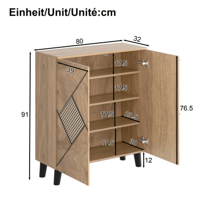 Schoenenkastje – Schoenopberger – Schoenenrek – Schoenenkast – Opbergkast – Bamboe – Rattan Deuren – Vrijstaand – Compact No-Assembly Design