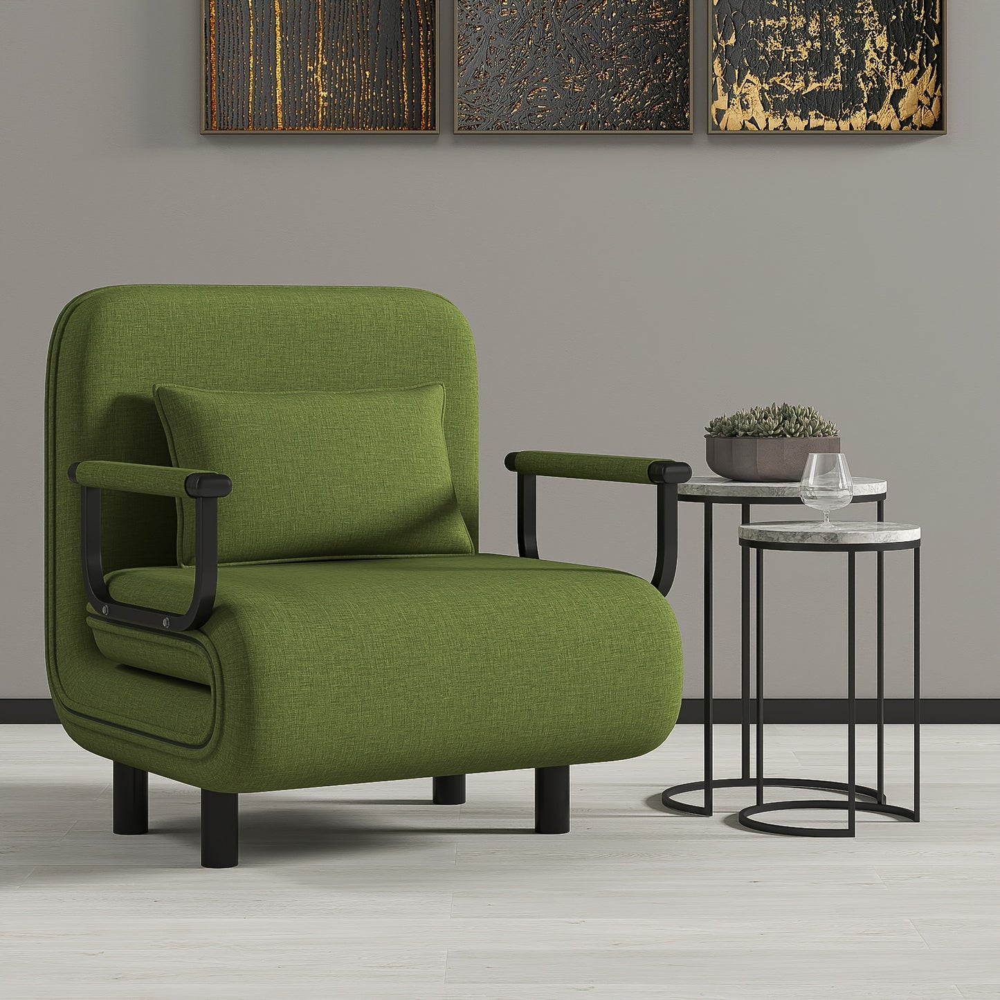 Compacte Slaapbank – Slaapbankje – Bedbank – Klapbank – Zetelbed – Traagschuim Zitting – Wasbare Afneembare Bekleding – Metaal Frame – Groen