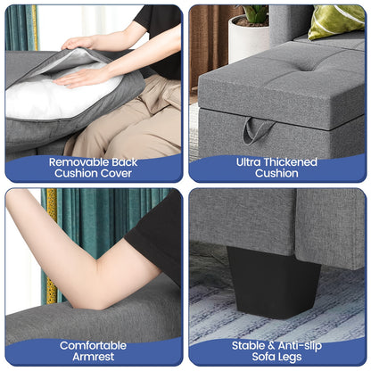 U-vormige modulaire bank – hoekbank – loungebank – zithoek – modulaire hoekbank – met memory foam – verborgen opbergruimte – grijze stoffen bekleding – eenvoudige montage